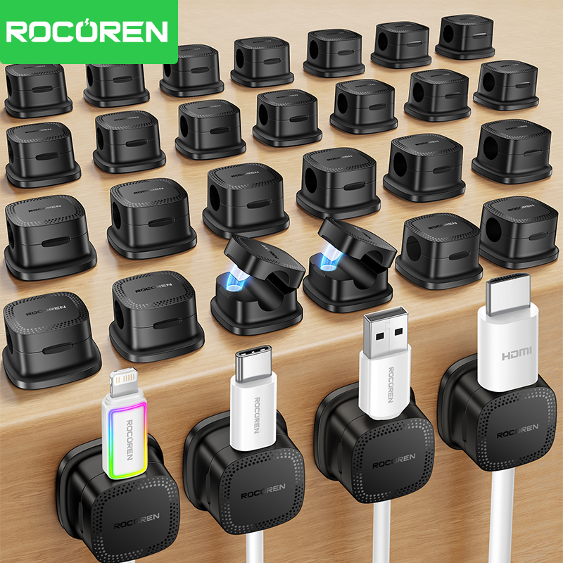 Cable Management Sleeve - ROCOREN 30PCS Magnetic Cable Organizer Clips
