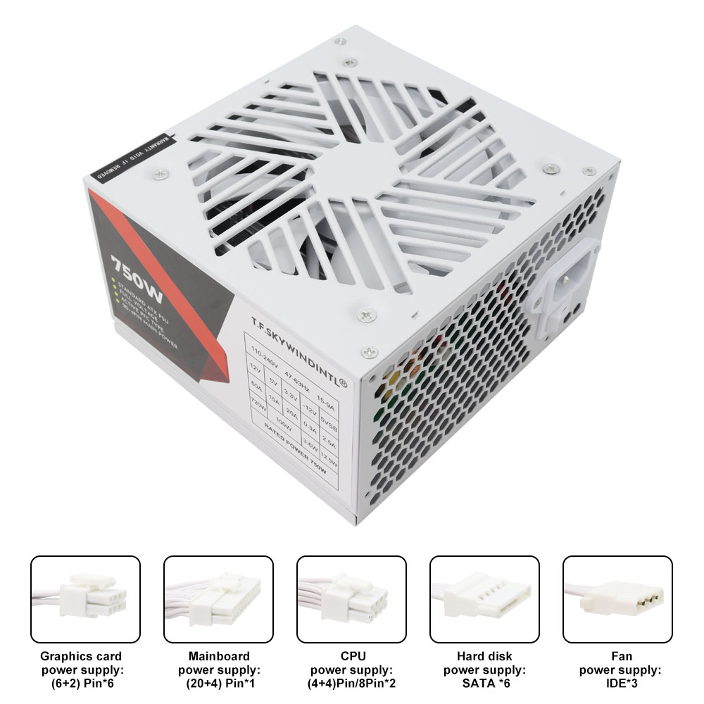 White 750W PSU PC Power Supply - Pc Gaming Watt ulasan dan harga